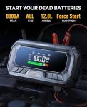 YaberAuto 12-in-1 Jump Starter with Air Compressor 8000A 160PSI 65W Charging, Portable Car Battery Jump Starter (All Gas/12L Diesel) Jump Box Car Battery Jumper Starter Portable Jumper Cables, 160W DC