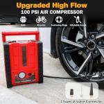 2000A 12V Solar Car Battery Jump Starter-20000 mAh Portable Power Station with 100 PSI Faster Air Compressor, 400W Inverter AC/DC/USB Ports and LED Lights, for Up to 10L Gas and 8.5L Diesel Engine