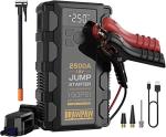 DRAWPAW Jump Starter with Air Compressor, 2500A Car Battery Booster Pack with 150PSI Digital Tire Inflator, 12V Auto Jumper Cables Jump Box for Vehicles up 8.5L Gas or 6.5L Diesel (Grey)