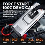 YESPER Boost Jump Starter Battery Pack 4120A 27000mAh Car Battery Charger Jumper Starter (All Gas/up to 10L Diesel) 100W Quick Charge 12V Portable Jump Box for Totally Dead Vehicle with DSLI Safe Tech