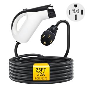 WenStorm 25FT Level 2 EV Charger 32A 240V – 7.68kW Fast J1772 Portable Charger for Home & Travel, NEMA 14-50 Plug, Compatible with SAE J1772 EVs (Non-Tesla)