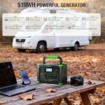 Portable Power Station 500W (Peak 1000W), 519Wh Solar Generator with 2x110V AC Outlets & USB-C PD 60W, 10-Port Power Bank with Wireless Charger for Outdoor Camping, RV Trips, and Home Emergency Backup