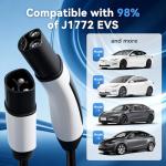 Extension Cable for Tesla with NACS Plug 25FT, 50A 240V EV Charger Extension Cord for Level 1/2 Tesla Mobile Charger/Wall Connector, Compatible with Model Y/3/X/S , IP55 Rating, Portable Carry Bag