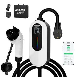 Level 2 EV Charger 40A 240V, 9.6kW Fast Charging with WiFi & APP Control, Plug-and-Play Portable EVSE, Adjustable Current & Delay Timer, 25FT Cable, NEMA 14-50 Plug, ETL Listed for All SAE J1772 EVs