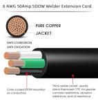 6/3 Welder Extension Cord 50 Amp SOOW Weld Cord 6 AWG Power Cable,250V NEMA 6-50 Heavy Duty Welding Cable 6 Gauge Power Extension Cord for Welding Machine MIG/TIG/Stick,Plasma Cutter,Car Charger-50ft