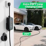 RhEVchar 40A Level 2 EV Charger Portable J1772 Adjustable Amps 240V Mobile Electric Car Chargers with NEMA 14-50 Plug, 25FT Cable, Wall Mount Holster, Travel Storage Bag Included