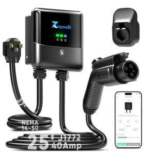 Zapvolt Level 2 EV Charger - 40Amp 240V 25FT Electric Vehicle Charging Station, Cable Smart Wall EV Chargers Level 2 for Home, RFID Card, WiFi Enabled, NEMA 14-50 - 9.6kW EVSE J1772, UL
