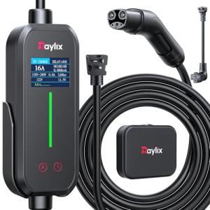 2025 Upgraded Level 1&2 Tesla Mobile Charger, 8-16Amp Adjustable Current & Timer, 110V–240V, NEMA 5-15 & 6-20 Plug, 21ft Tesla Charging Cable, Mobile Connector for Tesla Model Y/3/X/S/Cybertruck