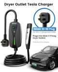 SEGUMA NEMA 10-30 Level 2 Tesla Charger-24A 240V, 25FT Extension Cable, Adjustable Current(10-24A)-Portable Home Mobile EV Charger for Model Y/X/3/S/Cybertruck,NACS Connector for 3-Prong Dryer Outlet