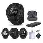 Garmin Instinct 3 Tactical Edition, Solar Charged 45mm Display, Outdoor Rugged GPS Smartwatch Bundle with USB Wall Charger + Microfiber Cleaning Cloth + More