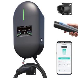 RYCHEENI Level 2 EV Charger -25ft Cable, NEMA 14-50,48 amp, Hardwired EV Home Charger with NACS Connector, 240v Wall amounted Electric Vehicle Charging Station for Tesla Electric Vehicles