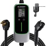 ELEGRP Level 2 EV Charger for Home, 32 Amp, ETL Certified, PBE & LCD Technology, 25ft J1772 Cable with NEMA 14-50 Plug, Plug and Play, 240V for BEVs/PHEVs