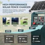 D1200S 24/7 Solar Fence Charger, 1.1Joule Portable Solar Fence Energizer with Adjustable Multi-Modes & Power Levels, 80 Acres/ 25 Miles Electric Fence Charger Ideal for Livestock