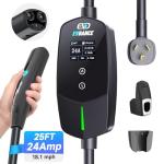 EVDANCE Level 2 EV Charger for Tesla, 24Amp 240V/25FT NEMA 10-30 Plug, 25FT Cable for Model S/3/X/Y, One-Touch Open Connector & Adjustable Current (10-24A) for Home/Garage Use, IP66 Waterproof