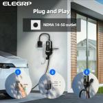 ELEGRP Level 2 EV Charger for Home, 32 Amp, ETL Certified, PBE & LCD Technology, 25ft J1772 Cable with NEMA 14-50 Plug, Plug and Play, 240V for BEVs/PHEVs