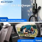 ELEGRP Level 2 EV Charger for Home, 32 Amp, ETL Certified, PBE & LCD Technology, 25ft J1772 Cable with NEMA 14-50 Plug, Plug and Play, 240V for BEVs/PHEVs