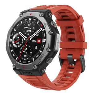 Amazfit Refurbished T-Rex 3 Rugged Military Smart Watch 48mm, GPS, Offline Maps, 100m Water-Resistant, Outdoor Fitness Smartwatch for Men, 170 Sport Modes, AI, Voice Control, Renewed (Lava)