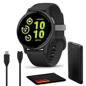Garmin vivoactive 5, Health and Fitness GPS Smartwatch for Men and Women with Slate Aluminum Bezel Black Case and Silicone Band, 1.2” AMOLED Touchscreen Display, 11 Days Battery Life (Bundle)