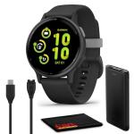 Garmin vivoactive 5, Health and Fitness GPS Smartwatch for Men and Women with Slate Aluminum Bezel Black Case and Silicone Band, 1.2” AMOLED Touchscreen Display, 11 Days Battery Life (Bundle)