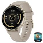 Garmin 010-02785-02 Venu 3S Health Fitness GPS Smartwatch Gold Steel Bezel w/French Gray Case 41mm | Official USA Partner Model | Bundle with 2 YR CPS Enhanced Protection Pack