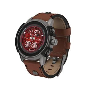 Diesel Men's Griffed Gen 6 45mm Stainless Steel and Leather Touchscreen Smart Watch, Color: Brown (Model: DZT2043V)