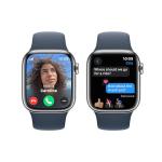 Apple Watch Series 9 [GPS + Cellular 41mm] Smartwatch with Silver Stainless Steel Case with Storm Blue Sport Band M/L. Fitness Tracker, ECG Apps, Always-On Retina Display