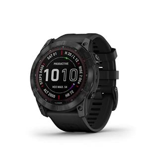 Garmin fenix 7X Sapphire Solar, Larger sized adventure smartwatch, with Solar Charging Capabilities, rugged outdoor watch with GPS, touchscreen, wellness features, black DLC titanium with black band