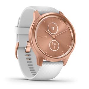 Garmin vivomove Style, Hybrid Smartwatch with Real Watch Hands and Hidden Color Touchscreen Displays, Rose Gold with White Silicone Band