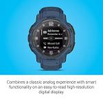 Garmin Instinct Crossover Solar, Rugged Hybrid Smartwatch with Solar Charging Capabilities, Analog Hands and Digital Display, Tidal Blue, Adjustable