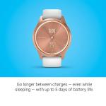 Garmin vivomove Style, Hybrid Smartwatch with Real Watch Hands and Hidden Color Touchscreen Displays, Rose Gold with White Silicone Band