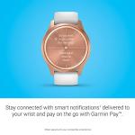 Garmin vivomove Style, Hybrid Smartwatch with Real Watch Hands and Hidden Color Touchscreen Displays, Rose Gold with White Silicone Band
