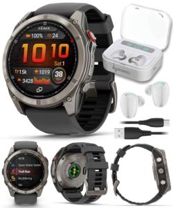 Wearable4U - Garmin Fenix 8 Pro 51mm AMOLED Sapphire Premium Connected Multisport GPS Smartwatch, inReach Technology, Titanium with Graphite Silicone Band w/White Earbuds Bundle