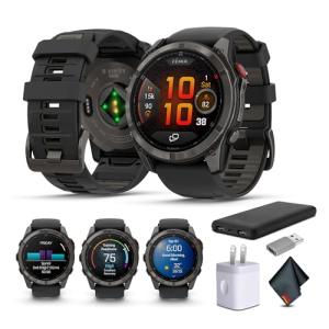 Garmin Fenix 8 Pro 51mm, inReach Technology, AMOLED Display, Multisport GPS Smartwatch, Sapphire, Carbon Gray DLC Titanium with Black/Pebble Gray Silicone Band Fitness Tracker Smat Watch Bundle