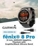 Wearable4U - Garmin Fenix 8 Pro 51mm AMOLED Sapphire Premium Connected Multisport GPS Smartwatch, inReach Technology, Titanium with Graphite Silicone Band w/White Earbuds Bundle