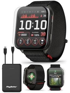 PlayBetter Garmin Venu X1 (Black/Slate Titanium) Fitness GPS Smartwatch Bundle - 2" Thin AMOLED Display, Advanced Health and Fitness 5000mAh Portable Charger & HD Screen Protectors