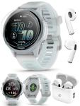 PlayBetter Garmin Forerunner 570 (42mm, Cloud Blue/Translucent Whitestone) Advanced GPS Running and Triathlon Smartwatch Bundle HD Screen Protectors & Wireless Earbuds