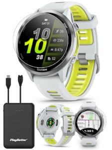 PlayBetter Garmin Forerunner 970 (Whitestone/Translucent Amp Yellow) Premium GPS Running & Triathlon Smartwatch Bundle - AMOLED, LED Flashlight Portable Charger & HD Screen Protectors