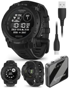 Wearable4U Garmin Instinct 3-45mm Tactical Edition Rugged Outdoor GPS Smartwatch, Solar Charging Display, Applied Ballistics Support, LED Flashlight, Multi-Band GPS PowerBank Bundle