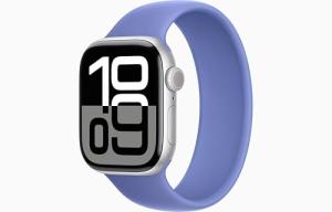Apple Watch Series 10 [GPS + Cellular, 42mm] - Silver Aluminum Case with Periwinkle Solo Loop, Size 7 (Renewed)