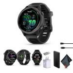 Garmin Forerunner 570 Running Smartwatch, 42MM WiFi, GPS Fitness Smart Watch for Men and Women, Slate Gray Aluminum with Translucent Black/Black Band​ Bundle with P-Bank + More