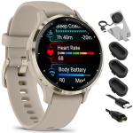 Garmin 010-02785-02 Venu 3S Health Fitness GPS Smartwatch Gold Steel Bezel with French Gray Case 41mm Bundle with Charging Dock, Silicone Dust Cover 3 Pack and USB Type C Charging and Sync Cable