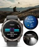 Wearable4U - Garmin Fenix 8 Pro 51mm AMOLED Sapphire Premium Connected Multisport GPS Smartwatch, inReach Technology, Titanium with Graphite Silicone Band w/White Earbuds Bundle