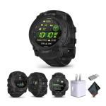 Garmin Instinct 3 Tactical Edition AMOLED 50mm Display, Rugged Outdoor GPS Smartwatch Bundle with USB Wall Charger + Microfiber Cleaning Cloth