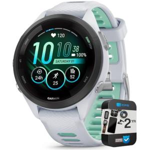 Garmin Forerunner 265S GPS Smartwatch Whitestone/Neo Tropic, 010-02810-04, Bundle with 2 YR CPS Enhanced Protection Pack (Renewed)