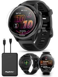 PlayBetter Garmin Forerunner 570 (47 mm, Slate Gray/Translucent Black) Running GPS Smartwatch - AMOLED Display, Training & Recovery - Bundle Portable Charger & HD Screen Protectors