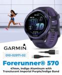 Garmin Forerunner 570 47mm Advanced GPS Running & Triathlon Smartwatch, AMOLED Display, Training & Recovery, Indigo Aluminum w/Translucent Imperial Purple/Indigo Band w/ Wearable4U BLK Earbuds Bundle