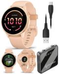 Wearable4U Garmin Vivoactive 6 - Health & Wellness Smartwatch, 1.2 in Bright AMOLED, Fitness & GPS Sports Tracking, Up to 11 Days of Battery, Metallic Pink Dawn & Pink Dawn Band w PowerBank Bundle