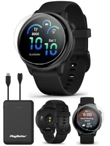 Garmin vivoactive 6 (Slate/Black) Fitness GPS Smartwatch Bundle - AMOLED Health Watch, 11-Day Battery Life, Body Battery, Music Storage with PlayBetter Screen Protectors & Portable Charger