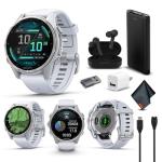 Garmin Fenix 8 43MM AMOLED Premium Multisport GPS Smartwatch Silver with Whitestone Silicone Band, Built-in LED Flashlight, Fitness & Health Smart Watch Bundle for Men & Women