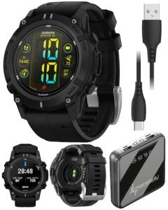 Wearable4U Garmin Descent G2 Watch-Style Dive Computer Smartwatch Black with Black Silicone Band, AMOLED Display, Diving PowerBank Bundle